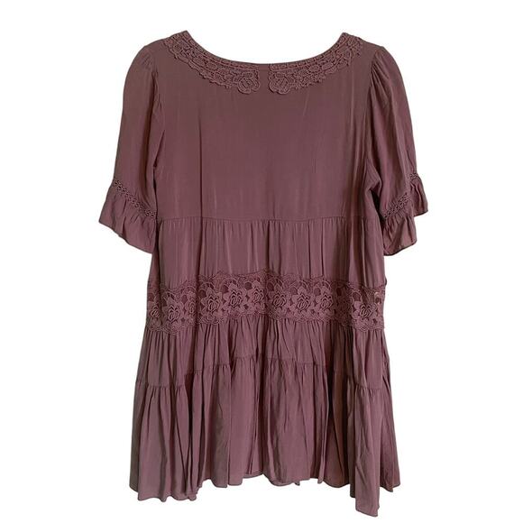 Altar'd State Mauve Purple Short Sleeve Lace Swing Mini Boho Dress Size Small - Picture 5 of 5